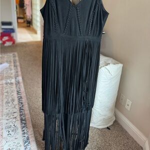 Idyllwind Black Asymmetrical Fringe Dress